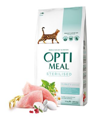 Optimeal Sterilized Adult Cat Корм для взрослых кастрированных/стерилизованных с индейкой и овсом, 0,65 кг