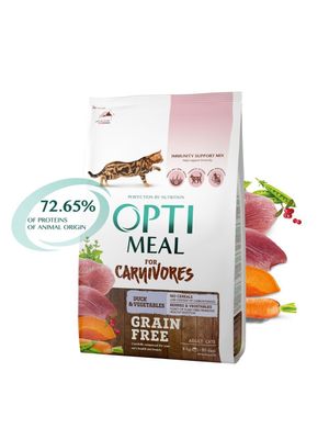 Optimeal for Carnivores Duck & Vegetables Сухой беззерновой корм для кошек Утка и овощи, 0,3 кг