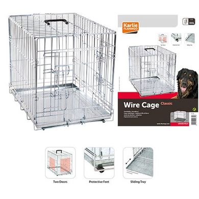 Karlie-Flamingo Wire Cage КАРЛИ-ФЛАМИНГО клетка для собак, двухдверная, с ручкой и выдвижным поддоном, 63х43х49 см