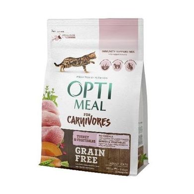 Optimeal for Carnivores Turkey & Vegetables Сухой беззерновой корм для кошек индейка и овощи, 0,3 кг
