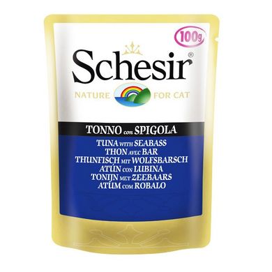 Schesir Tuna Seabass ШЕЗИР ТУНЕЦ С ОКУНЕМ натуральные консервы для кошек тунец с окунем и рисом, пауч, 100 г, 0.1кг