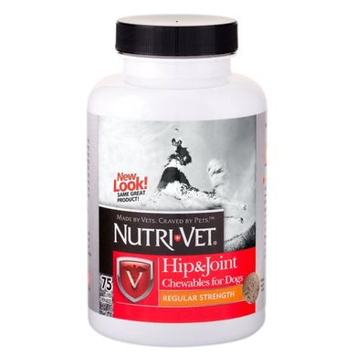 Nutri-Vet Hip&Joint Regular НУТРИ-ВЕТ СВЯЗКИ И СУСТАВЫ РЕГУЛЯР, 1 уровень, хондроитин и глюкозамин для собак, с МСМ, таблетки, 75 табл.