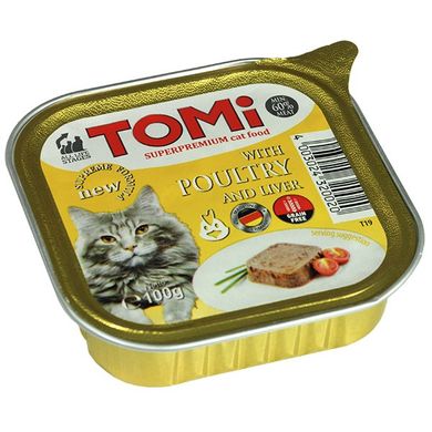 TOMi poultry liver ТОМИ ПТИЦА ПЕЧЕНЬ супер премиум корм для кошек, паштет, 100г, 0.1кг
