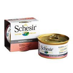 Schesir Salmon Natural Style ШЕЗИР ЛОСОСЬ натуральные консервы для кошек, влажный корм лосось в собственном соку, банка 85 г, 0.085кг