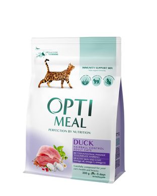 Optimeal DUCK Hairball Control Сухой корм для взрослых кошек c эффектом выведения шерсти на основе мяса утки, 0,3 кг