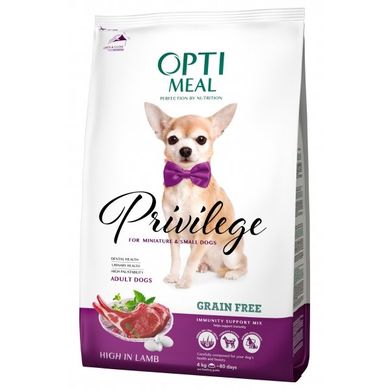 Optimeal Privilege Grain Free Small Breeds Adult Dog Беззерновой сухой корм для собак миниатюрних и малых пород з высоким содержанием ягненка, 0,65 кг