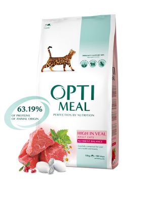 Optimeal High in Veal Сухой корм для взрослых кошек с телятиной, 0,3 кг