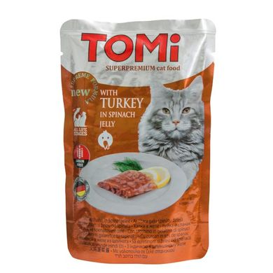 TOMi TURKEY in spinach jelly ТОМИ ИНДЕЙКА В ШПИНАТНОМ ЖЕЛЕ суперпремиум влажный корм, консервы для кошек, пауч, 0.1кг