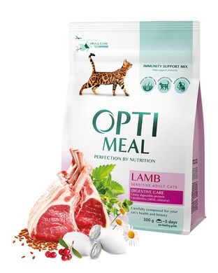 Optimeal Lamb Сухой корм для взрослых кошек с ягненком, 0,3 кг