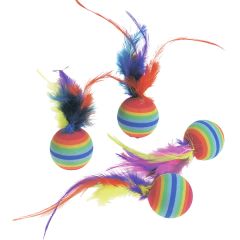Karlie-Flamingo (КАРЛИ-ФЛАМИНГО) RAINBOW BALLS яркая игрушка для кошек, мяч с перьями, резина, 3см, 3 см, 4 ед.